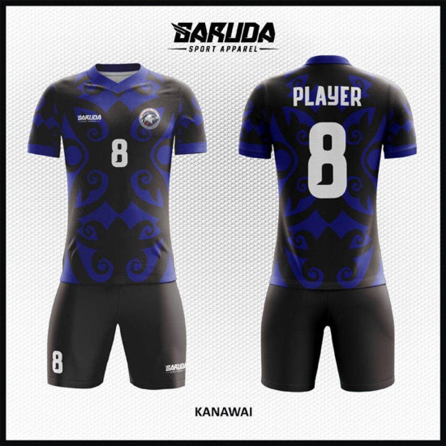 Desain Kostum Jersey Code Kanawai Motif Batik Hitam Biru