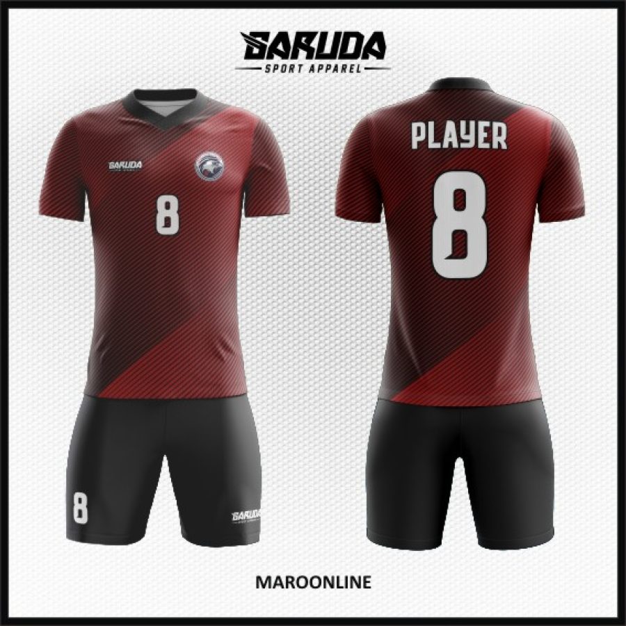 Desain Baju Jersey Code Maroonline Warna Marun Motif Garis Diagonal