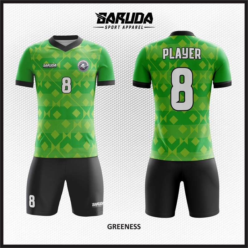 Desain Jersey Code Greeness Motif Kotak-kotak Warna Hijau List Hitam