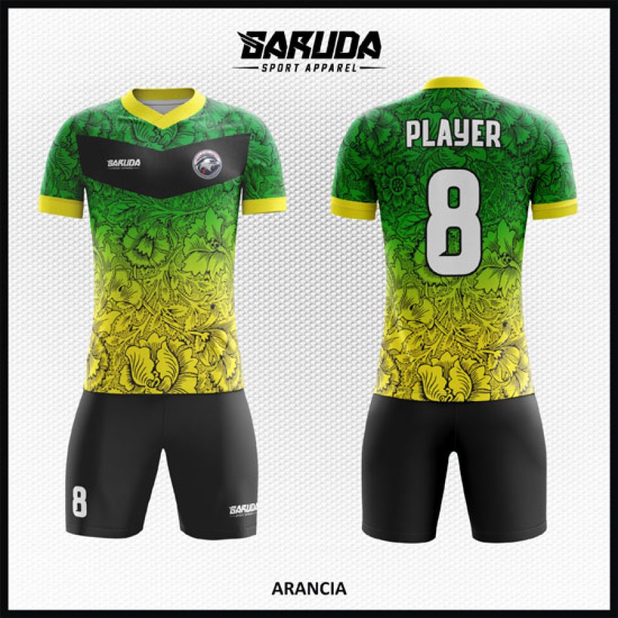 Desain Kaos Jersey Code Arancia Gradasi Kuning Hijau Ornamen Bunga