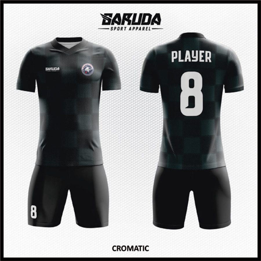 Model Desain Kaos Jersey Code Cromatic Hitam Abu Motif Kotak-kotak