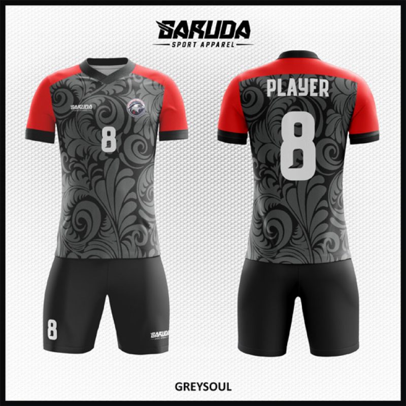 Desain Baju Jersey Code Greysoul Warna Abu Merah Motif Batik