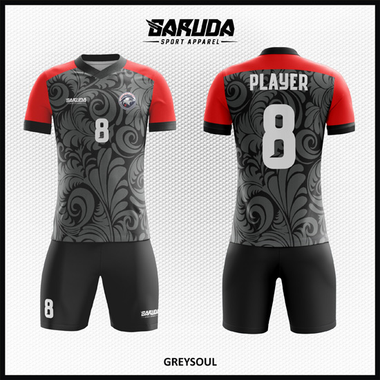 Desain Baju Sepakbola Printing Code Greysoul Warna Abu Abu Dan Merah