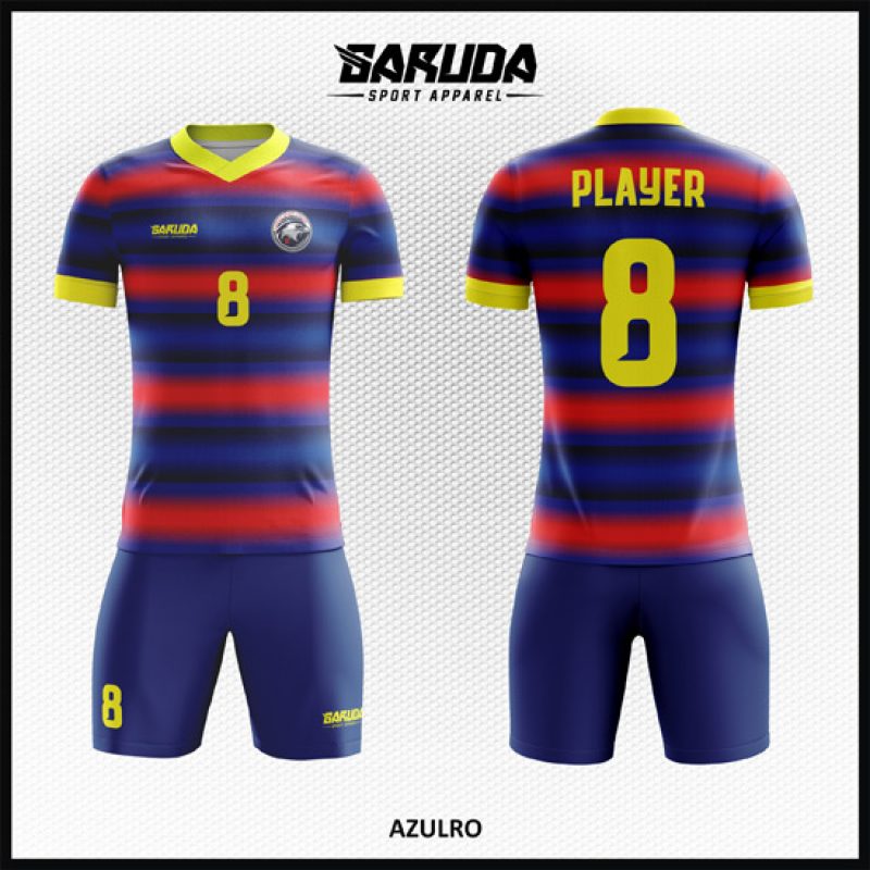 Desain Kaos Jersey Code Azulro Biru Merah List Kuning Yang Memukau