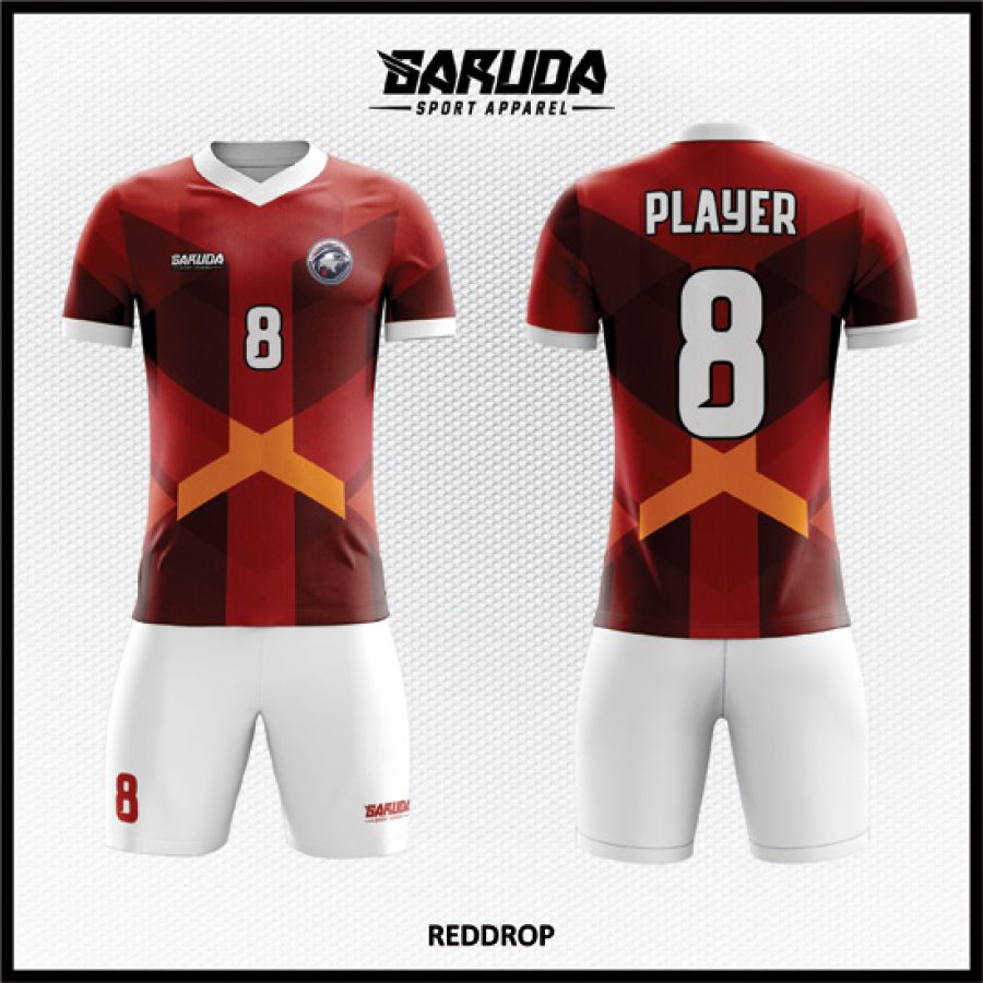 Desain Jersey Code Reddrop Warna Merah Bata Kombinasi Orange