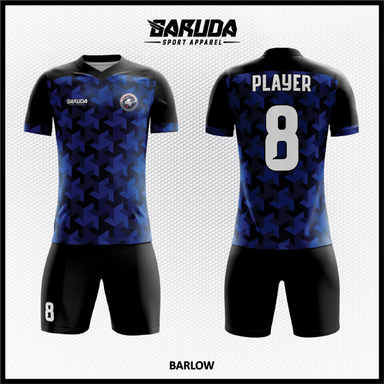 desain kaos futsal full print biru hitam code BARLOW