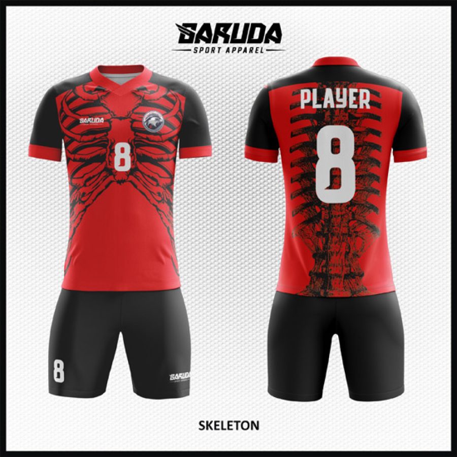 Desain Kostum Jersey Code Skeleton Gambar Kerangka Tulang Merah Hitam