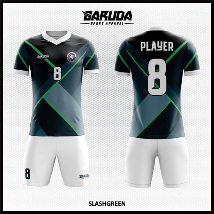 Model Desain Seragam Jersey Slashgreen Warna Hitam Kombinasi Hijau Menyala