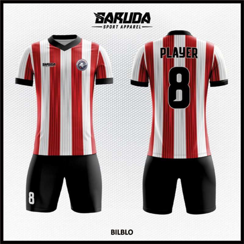 Desain Kaos Jersey Code Bilblo Warna Merah Putih Belang-belang Vertical