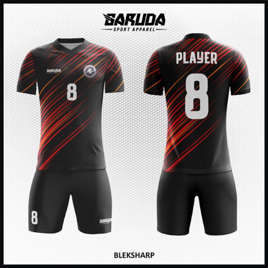 Desain Kaos Jersey Code Bleksharp Warna Hitam Motif Garis Runcing