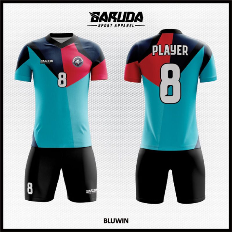 Desain Kaos Jersey Code Bluwin Abstrak Kombinasi Banyal Warna