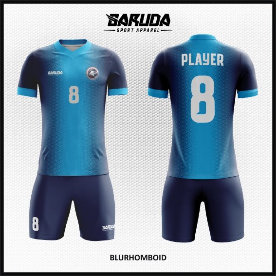 Model Desain Baju Jersey Code Blurhomboid Gradasi Biru dan Dongker