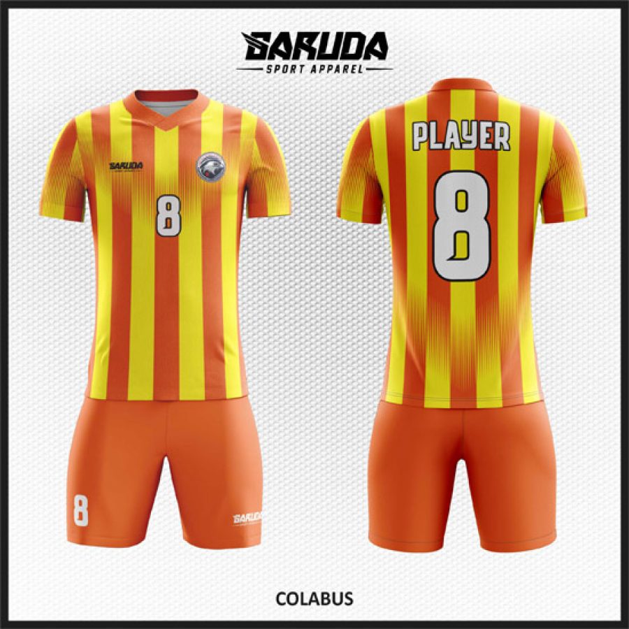 Model Desain Jersey Code Colabus Belang Warna Orange Kuning