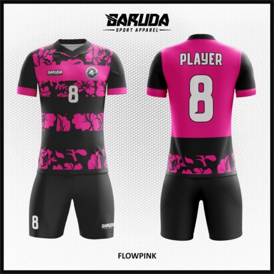 Desain Jersey Untuk Cewek Code Flowpink Warna Pink Hitam Gambar Bunga