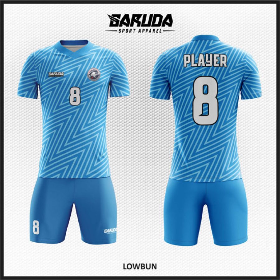 Model Desain Seragam Jersey Biru Motif Garis Zigzag Diagonal Code Lowbun