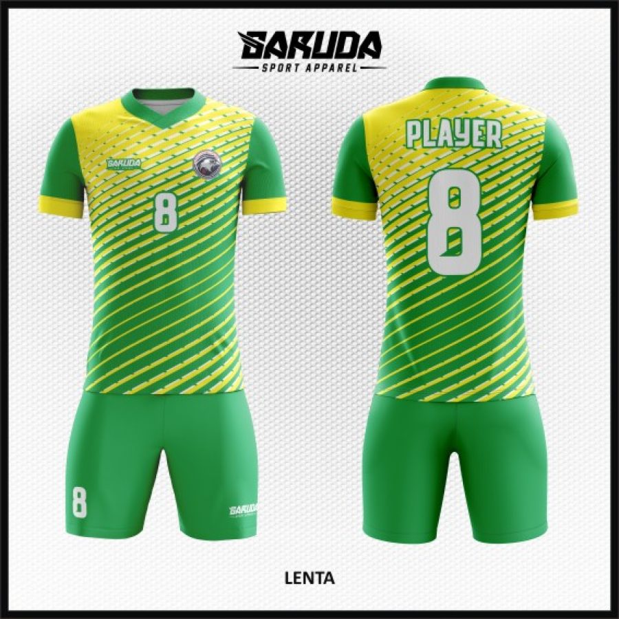 Desain Seragam Jersey Code Lenta Warna Hijau Kuning Motif Garis