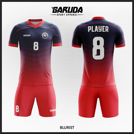 Desain Baju Futsal Custom Blurist Dongker Gradasi Merah