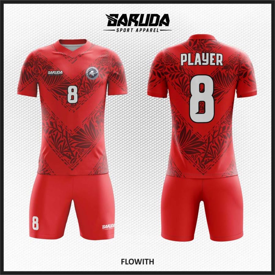 Desain Jersey Code Flowith Warna Merah Motif Ornamen Huruf V