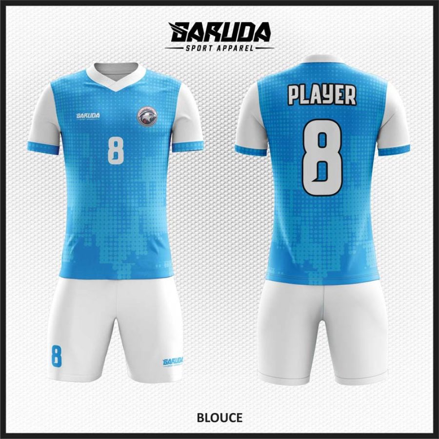Desain Baju Jersey Code Blouce Biru Putih Motif Halftone