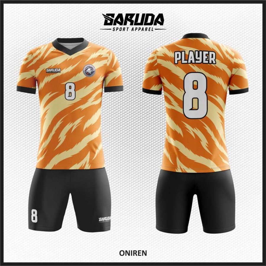 Desain Seragam Jersey Code Oniren Warna Orange Motif Loreng Macan