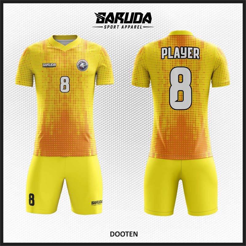 Desain Baju Jersey Code Dooten Kuning Orange Motif Halftone