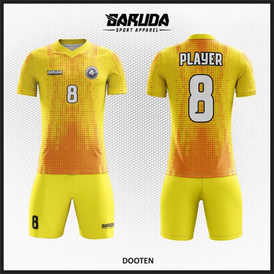 Desain Baju Jersey Code Dooten Kuning Orange Motif Halftone