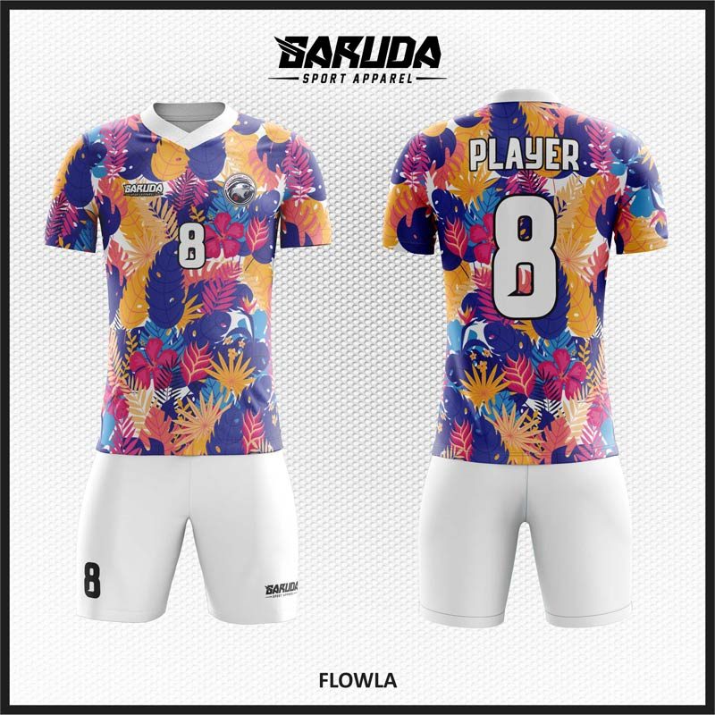 Desain Jersey Code Flowla Warna Warni Dengan Gambar Bunga dan Dedaunan