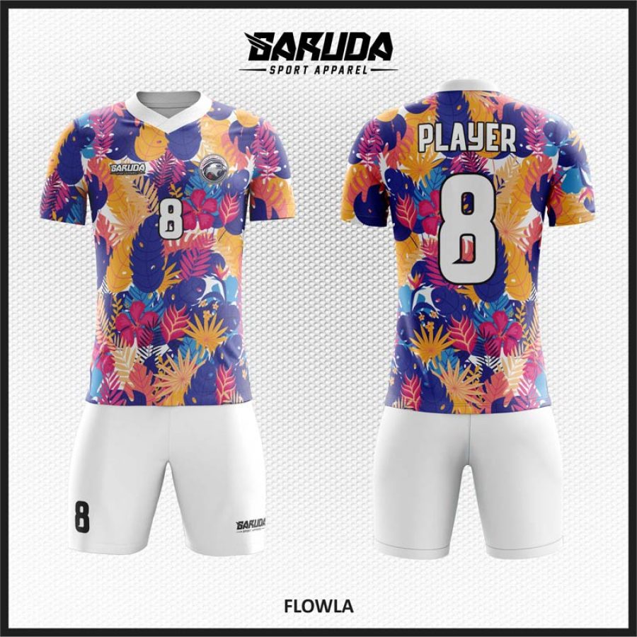 Desain Jersey Code Flowla Warna Warni Dengan Gambar Bunga dan Dedaunan