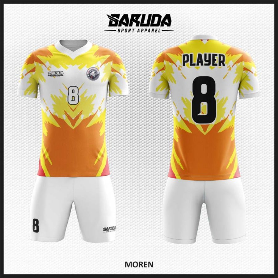 Desain Kostum Jersey Code Moren Warna Kuning Putih Orange