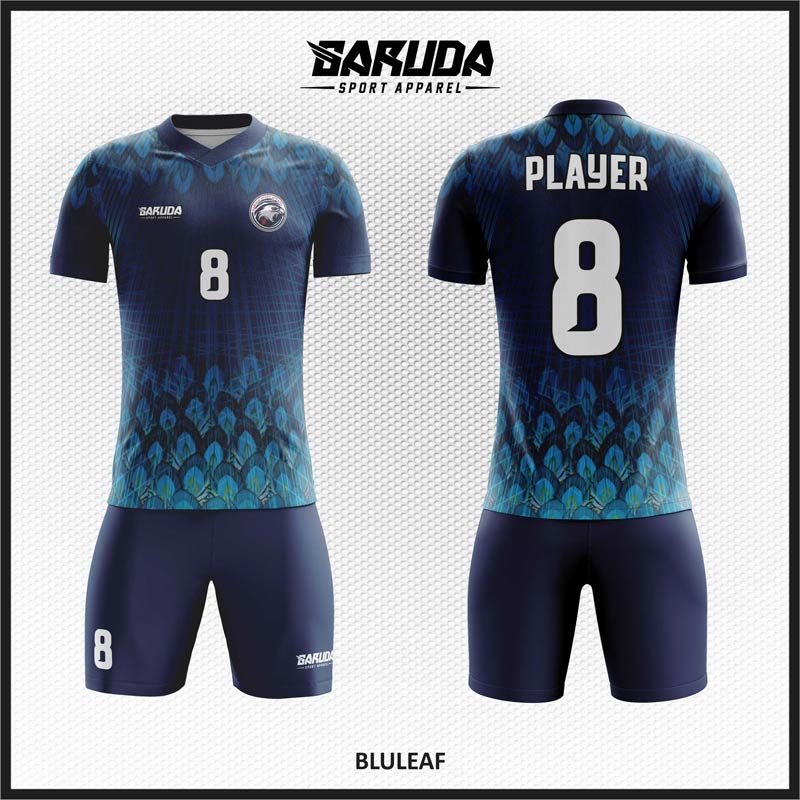 Desain Baju Jersey Code Bluleaf Gambar Bulu Merak Gradasi Biru