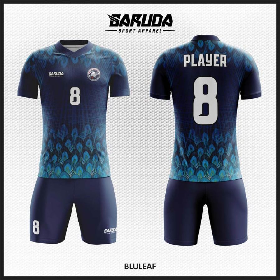 Desain Baju Jersey Code Bluleaf Gambar Bulu Merak Gradasi Biru