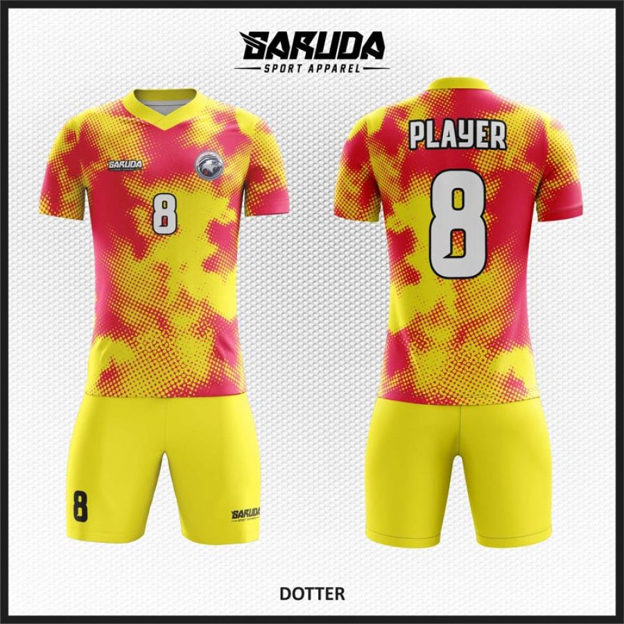 Desain Seragam Jersey Code Dotter Warna Merah Kuning Motif Halftone