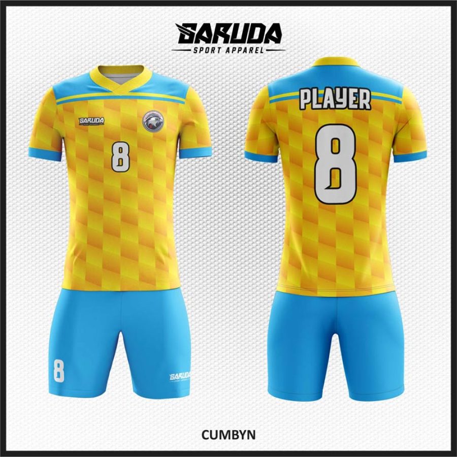 Desain Jersey Code Cumbyn Warna Kuning Biru Muda Motif Parallelogram