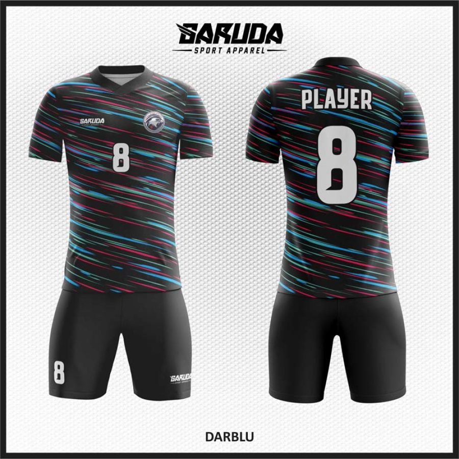 Desain Kaos Jersey Code Darblu Warna Hitam Motif Garis Abstract
