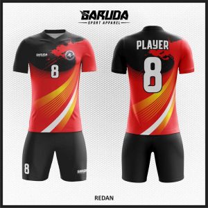 Desain Kostum Futsal Redan Warna Merah Hitam Menawan
