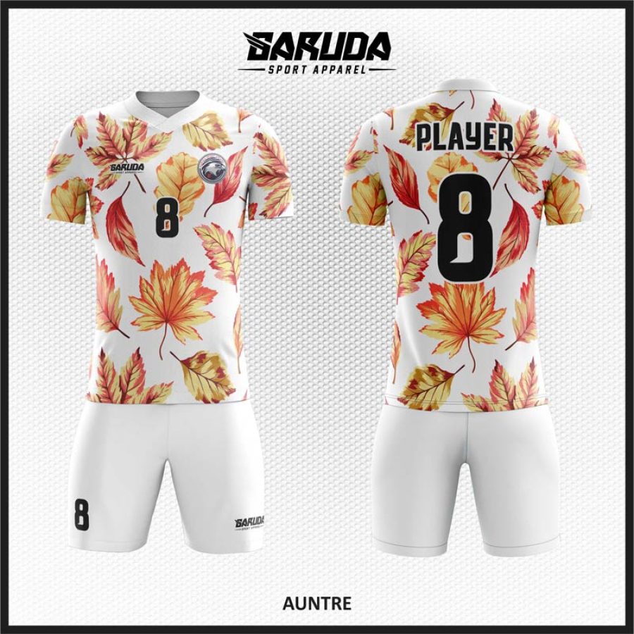 Desain Jersey Code Auntre Warna Putih Motif Dedaunan