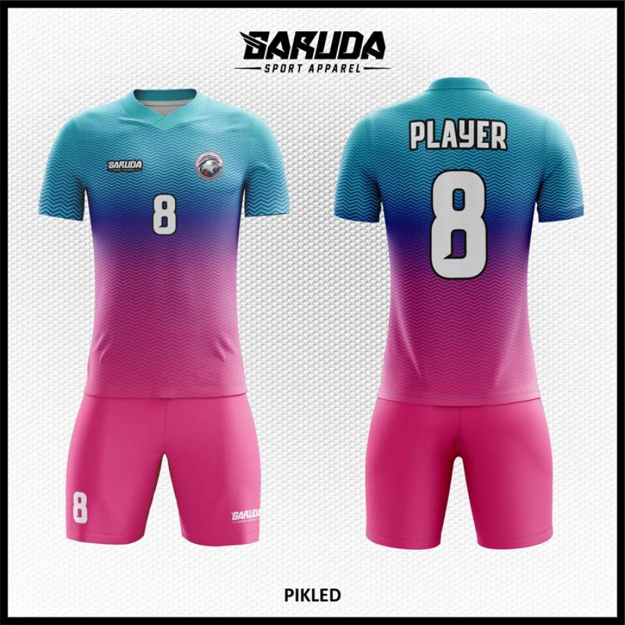 Desain Baju Jersey Code Pikled Gradasi Biru Magenta Motif Bergelombang