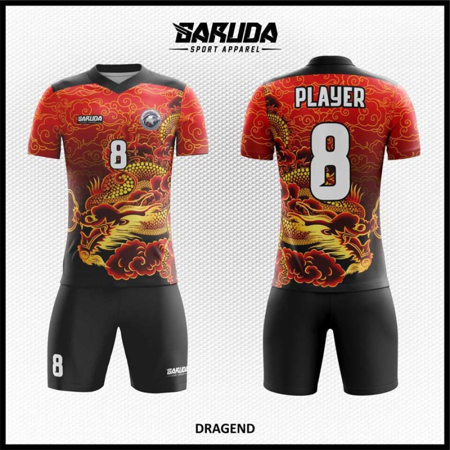 Desain Jersey Code Dragend Gradasi Merah Hitam Gambar Naga