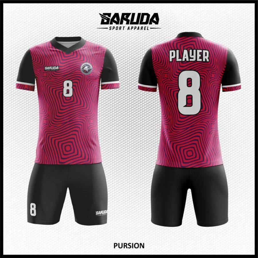 Desain Kostum Jersey Pursion Gambar Ilusi 3D Warna Magenta Hitam