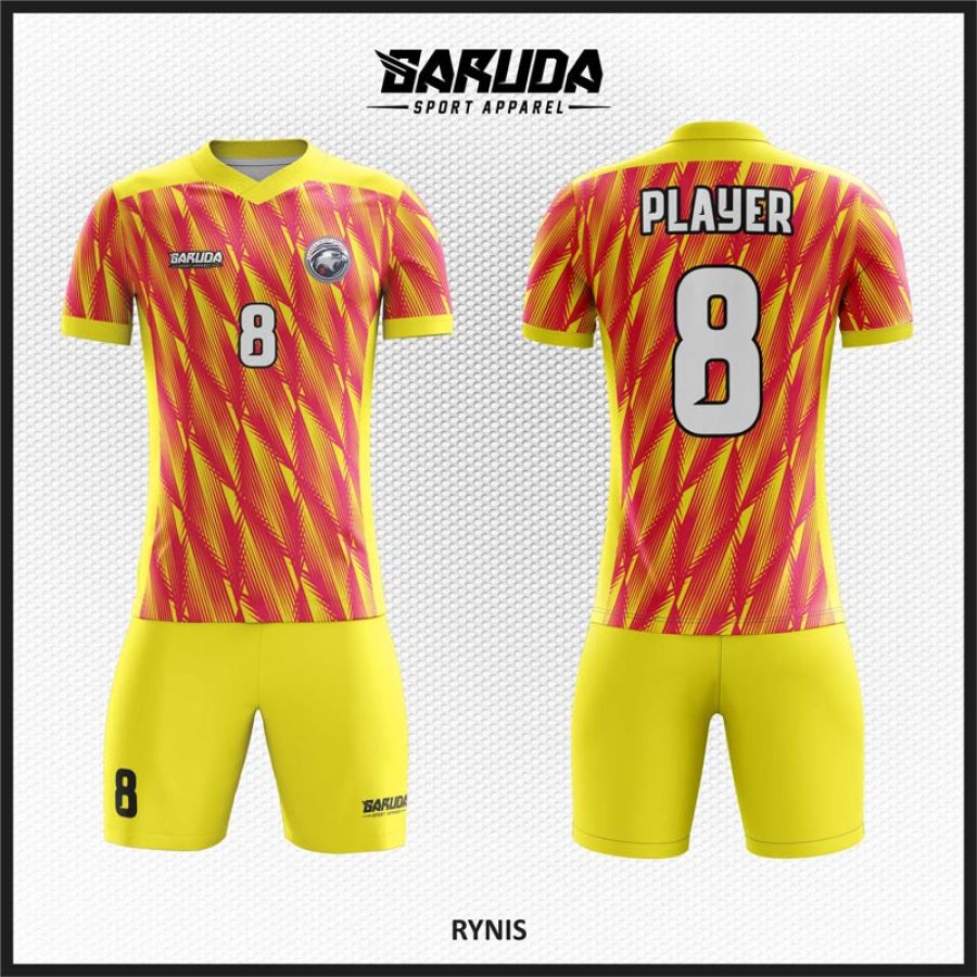 Desain Jersey Code Rynis Kuning Motif Bulu Merah yang Cantik