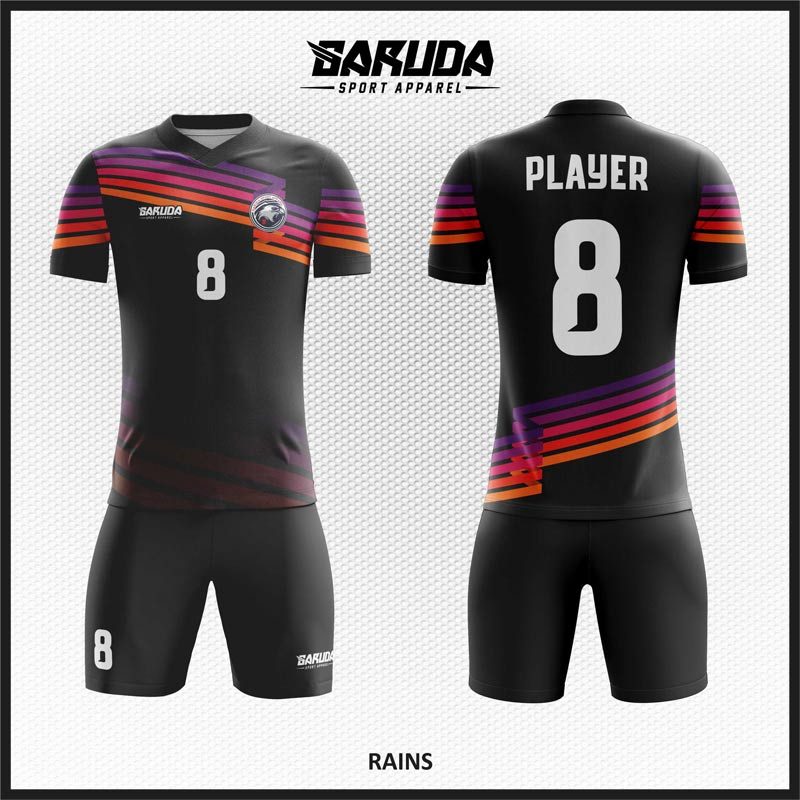 Desain Baju Jersey Code Rains Warna Hitam Motif Garis Diagonal