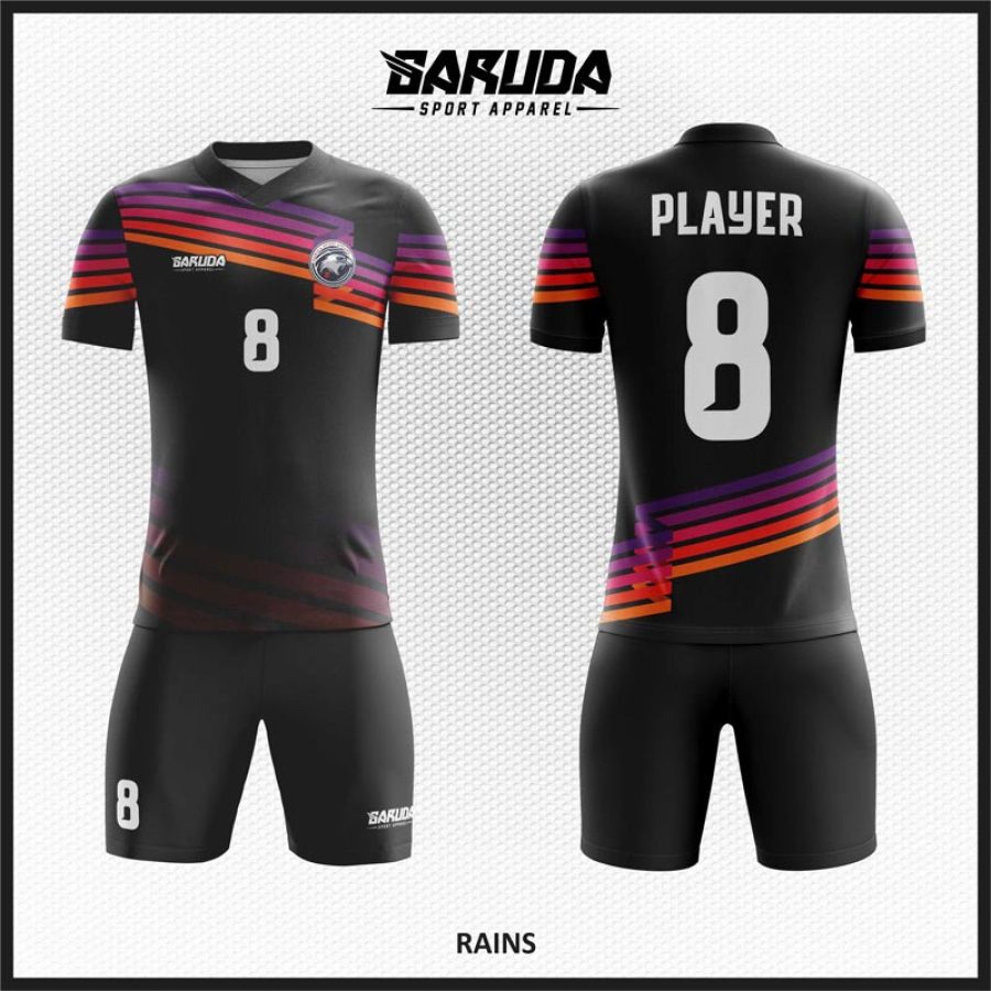 Desain Baju Jersey Code Rains Warna Hitam Motif Garis Diagonal