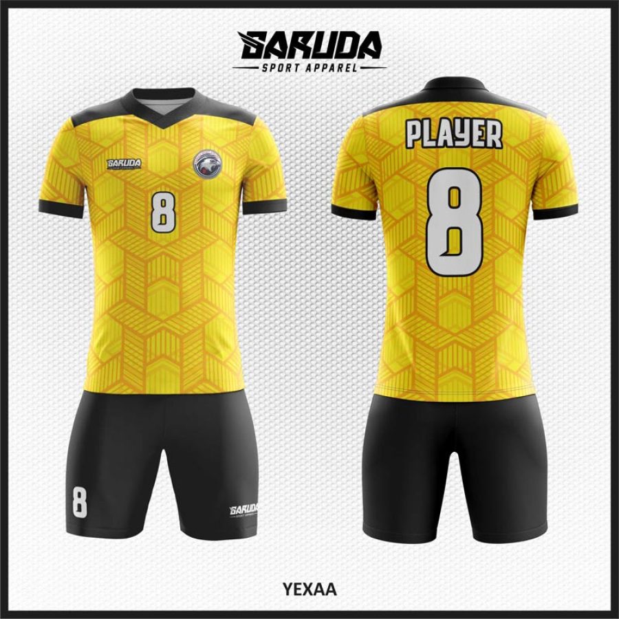 Desain Kostum Jersey Yexaa Warna Kuning Motif Geometris