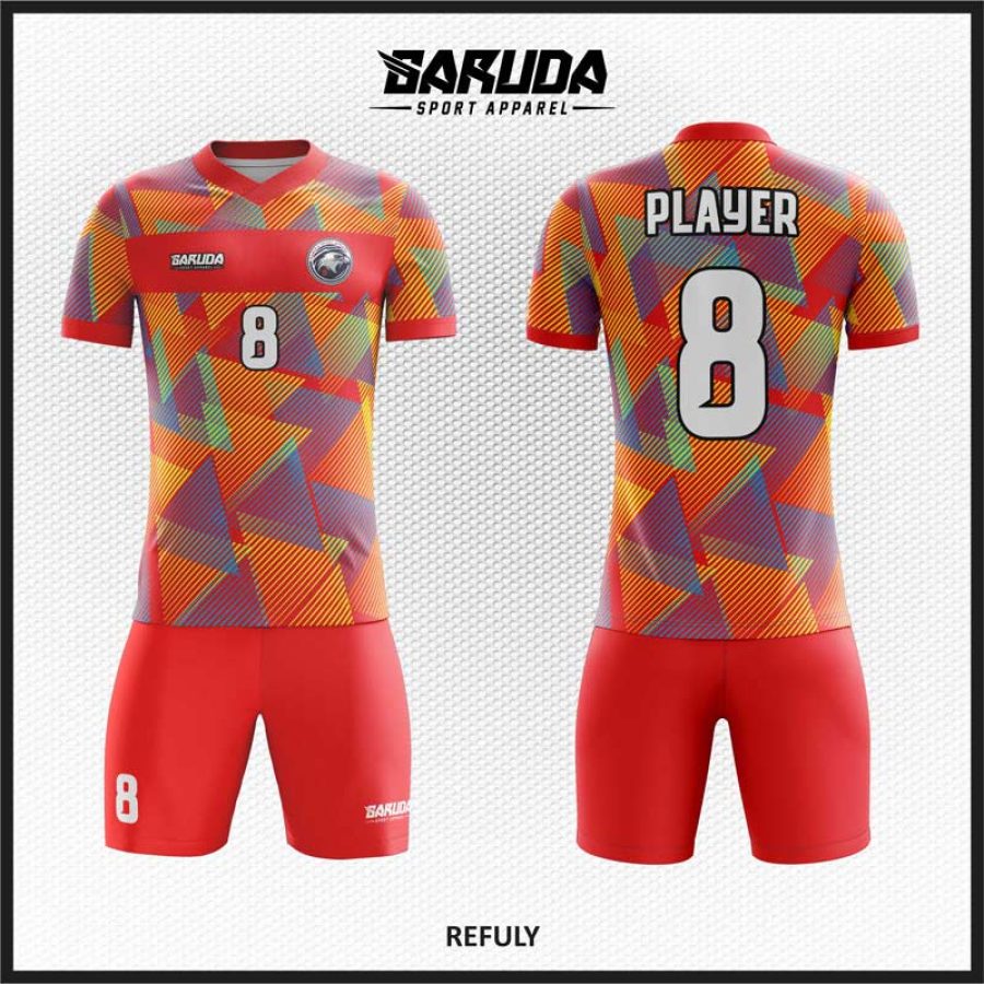 Desain Kaos Jersey Code Refuly Motif Geometric Warna Merah