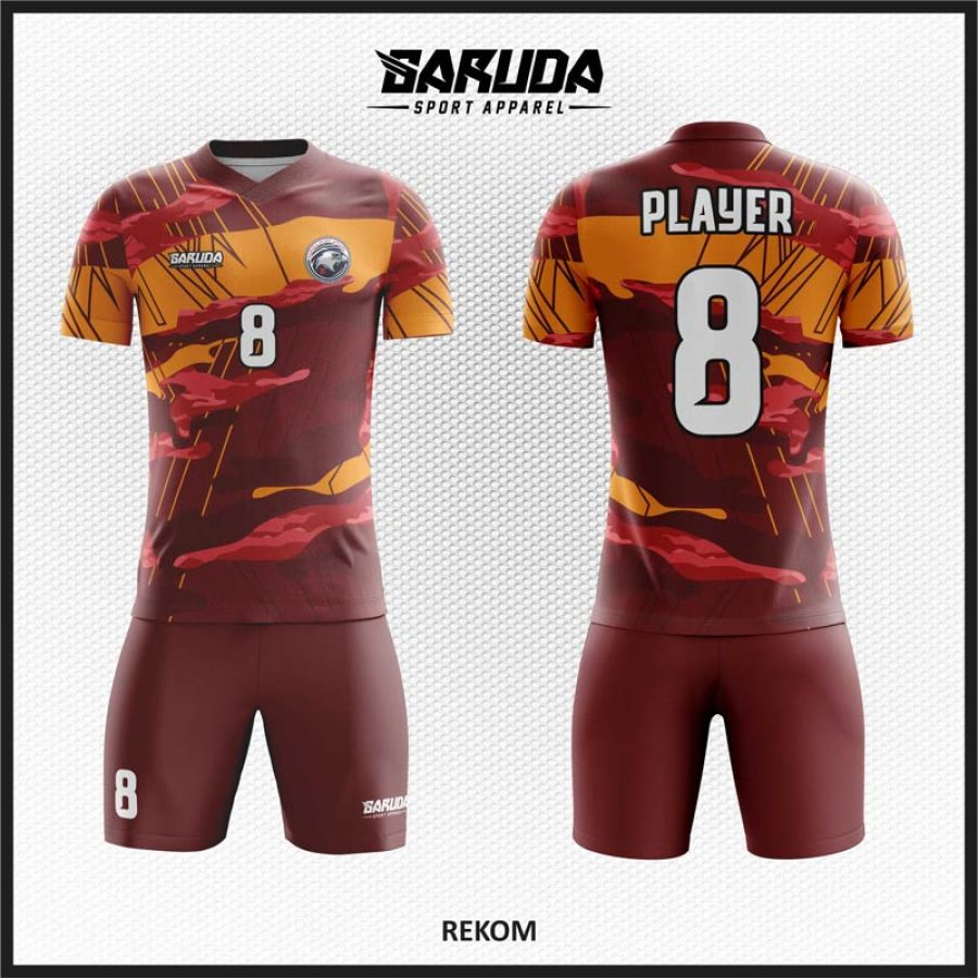 Desain Jersey Code Rekom Warna Marun Kombinasi Orange