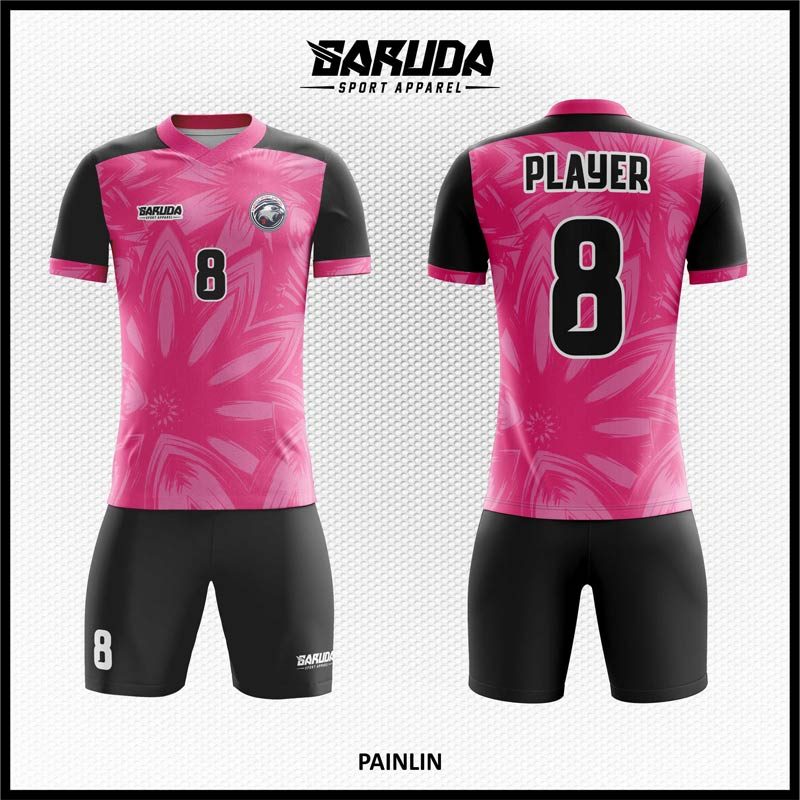Desain Jersey Code Painlin Warna Pink Hitam Motif Bunga