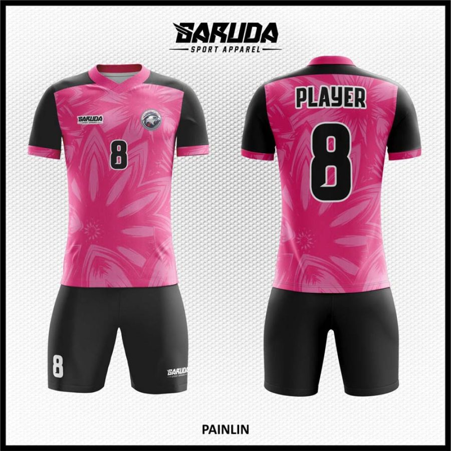 Desain Jersey Code Painlin Warna Pink Hitam Motif Bunga