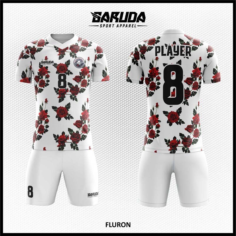 Desain Jersey Code Fluron Putih Motif Bunga Mawar yang Cantik