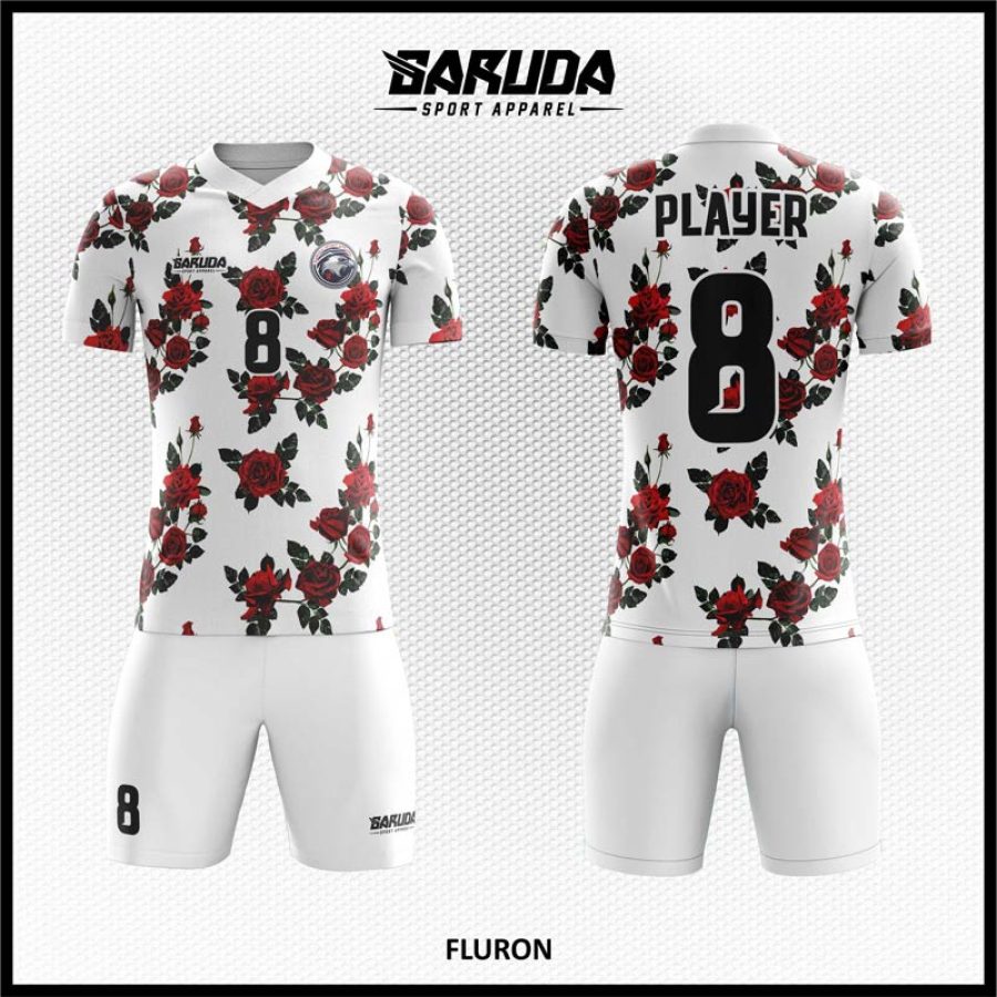 Desain Jersey Code Fluron Putih Motif Bunga Mawar yang Cantik