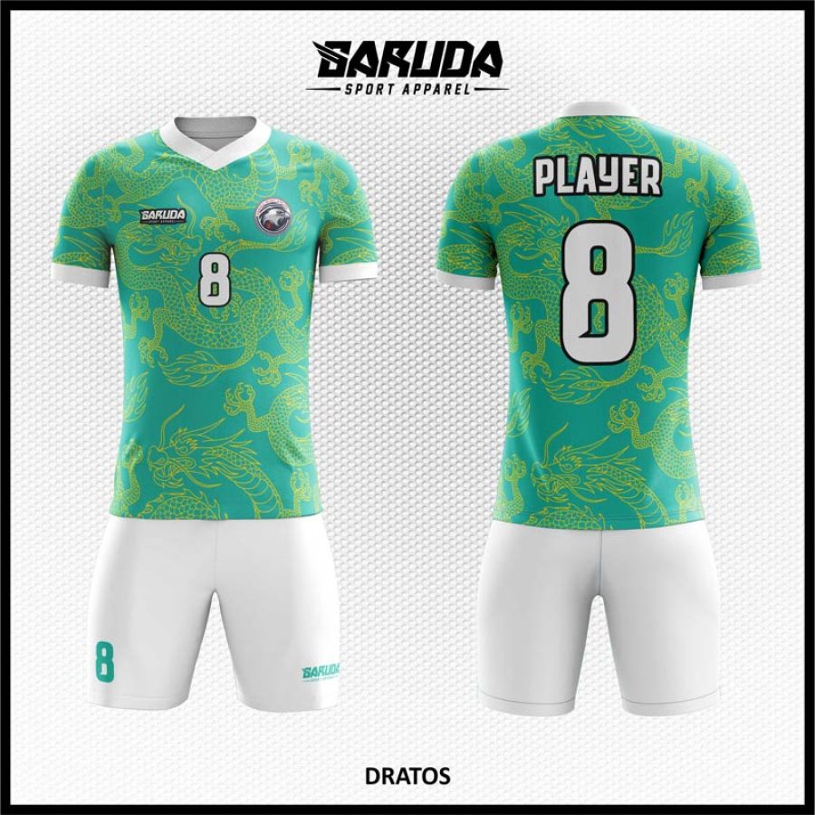 Desain Baju Jersey Dratos Gambar Hewan Mitologi Naga Warna Hijau Toska